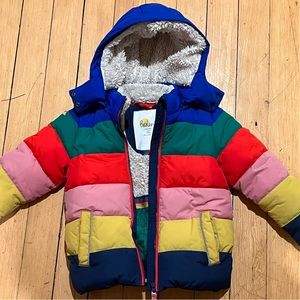 Kids Mini Boden Rainbow Striped Winter Puffer Jacket 5-6 years old/116 cm